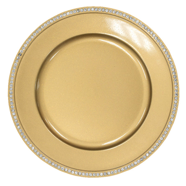 Rhinestone 13" Charger Plates Glitter Gold CV Linens