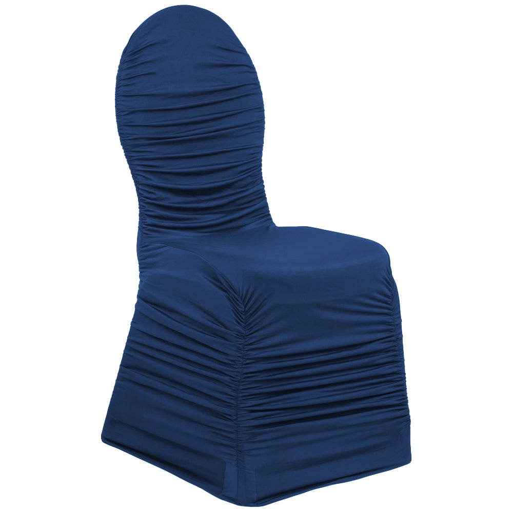 Ruched Fashion Spandex Banquet Chair Cover - Navy Blue