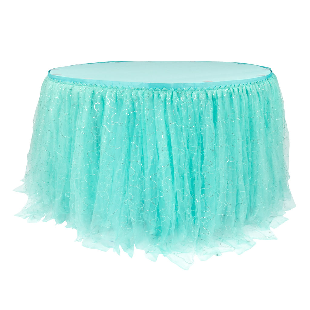 Sequin Tulle Tutu 17ft Table Skirt Turquoise Cv Linens 5055