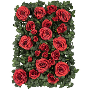 Silk Greenery with Roses Wall Backdrop Panel - Red