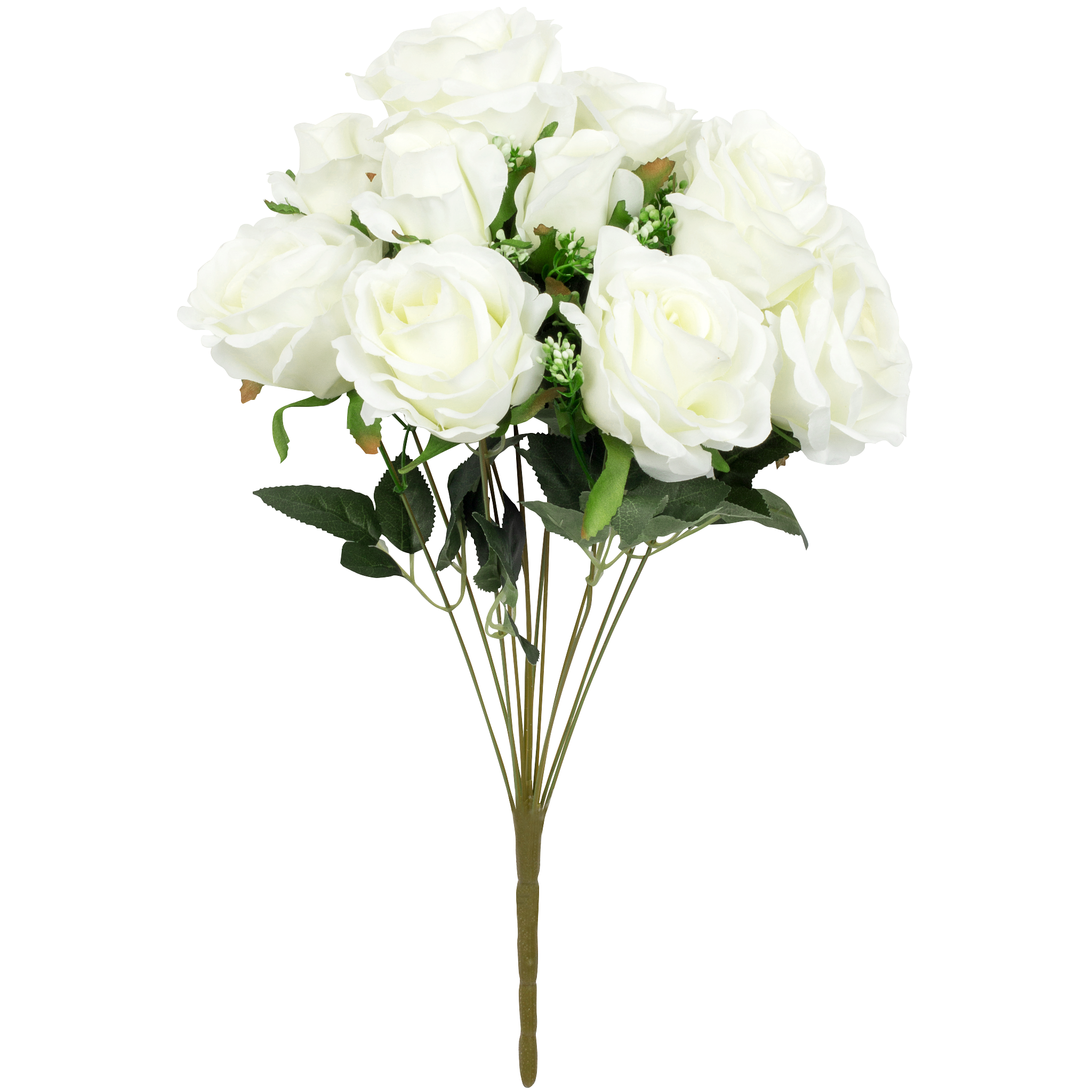 Silk Rose Bush 12 heads - White