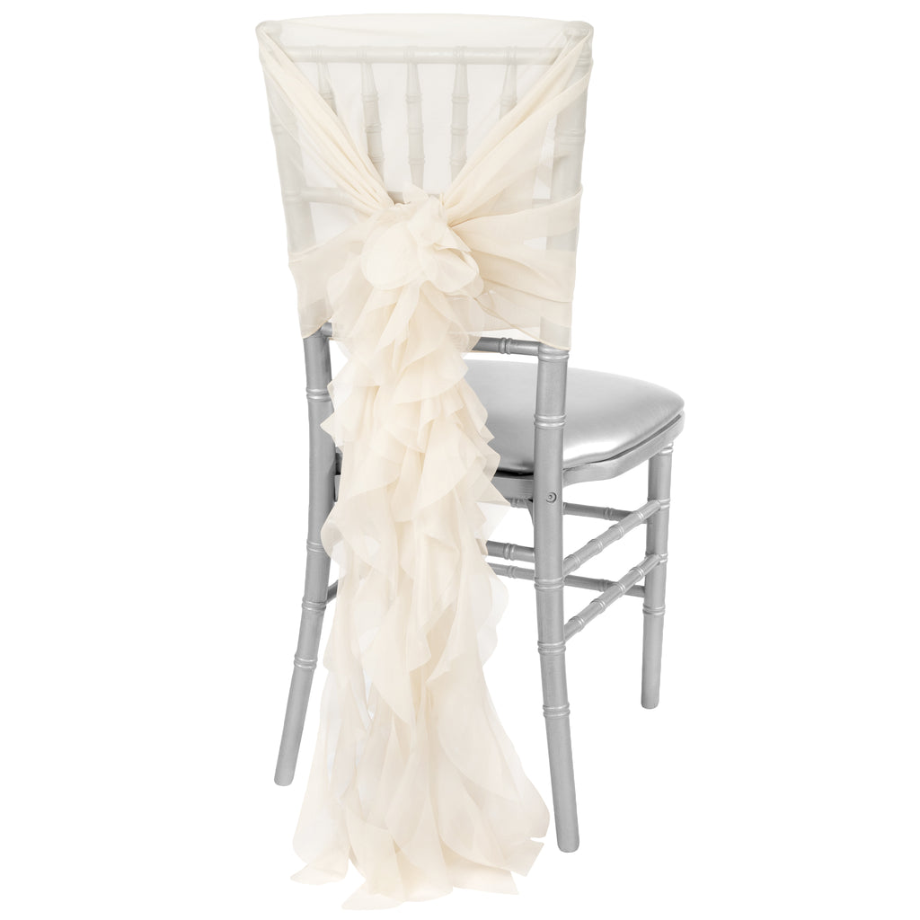 1 Set Of Soft Curly Willow Ruffles Chair Sash Cap Ivory Cv