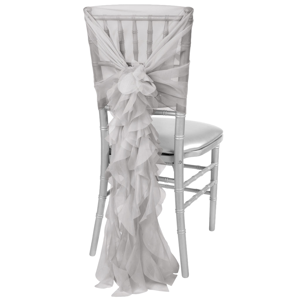 1 Set Of Soft Curly Willow Ruffles Chair Sash Cap Gray Silver