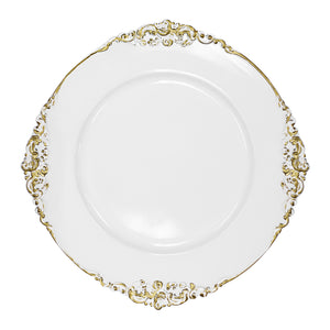 Vintage Round Charger Plate - White Gold-Trimmed