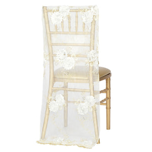 Vintage Veil Chiavari Chair Full Back Cover - Gold & Ivory