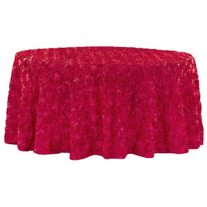 Wedding Rosette SATIN 132" Round Tablecloth - Apple Red