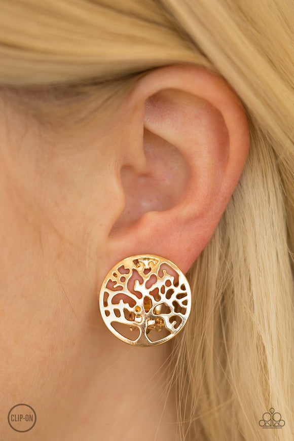 Royal TREE-tment - Gold Clip-On Paparazzi Earrings - Carolina Bling Boss