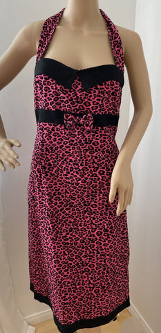 Collectif Pinup dress - pink and black leopard print