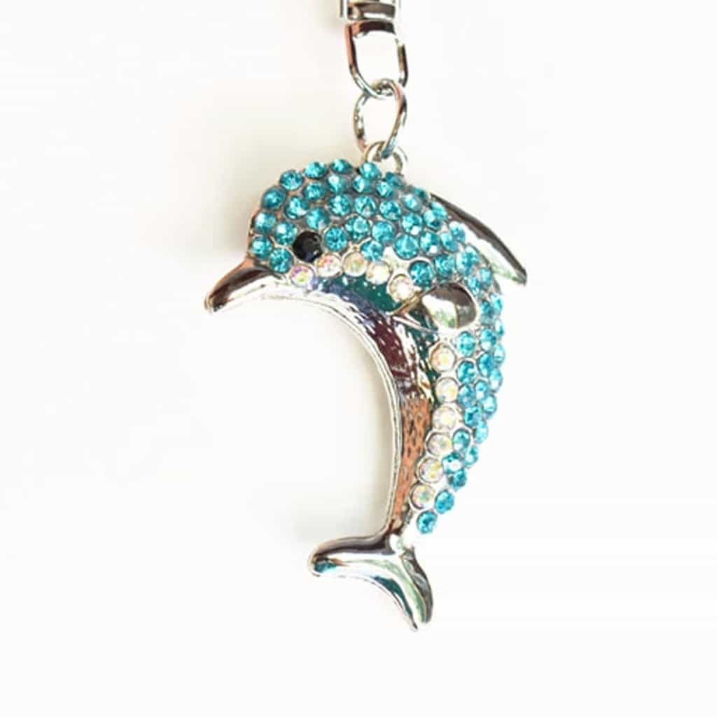 Keychain - Dolphin Keychain, Silver Tone & Turquoise Rhinestones - Jamagrasha Customized Item