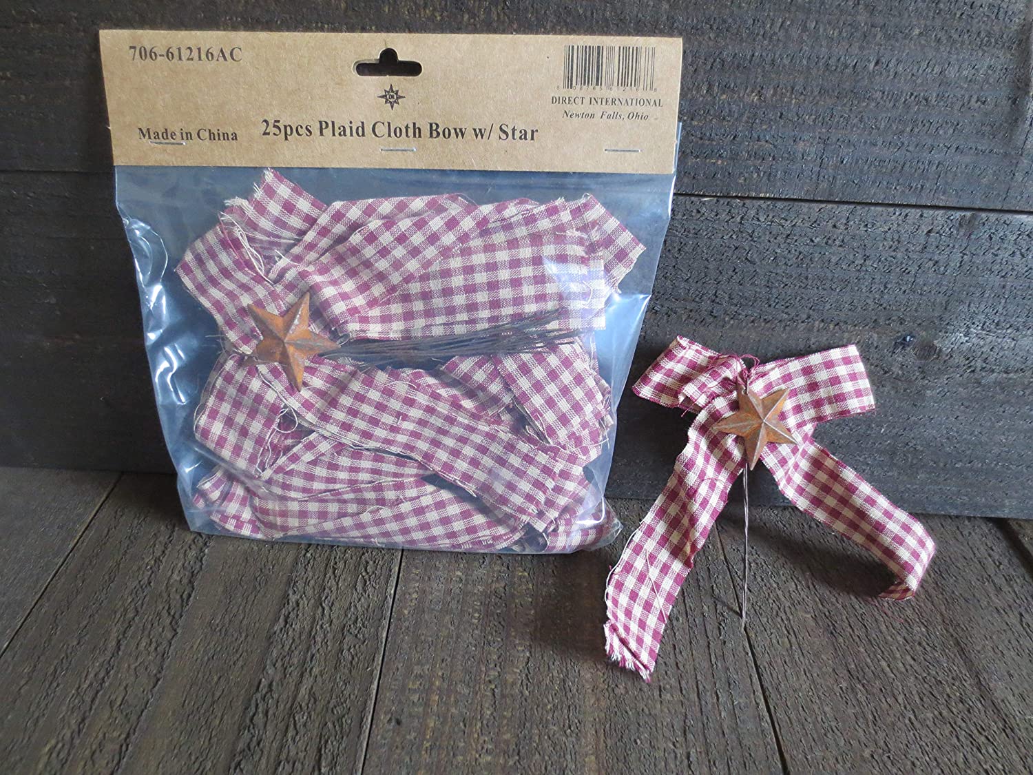 Plaid Cloth Bow with Rustic Star
