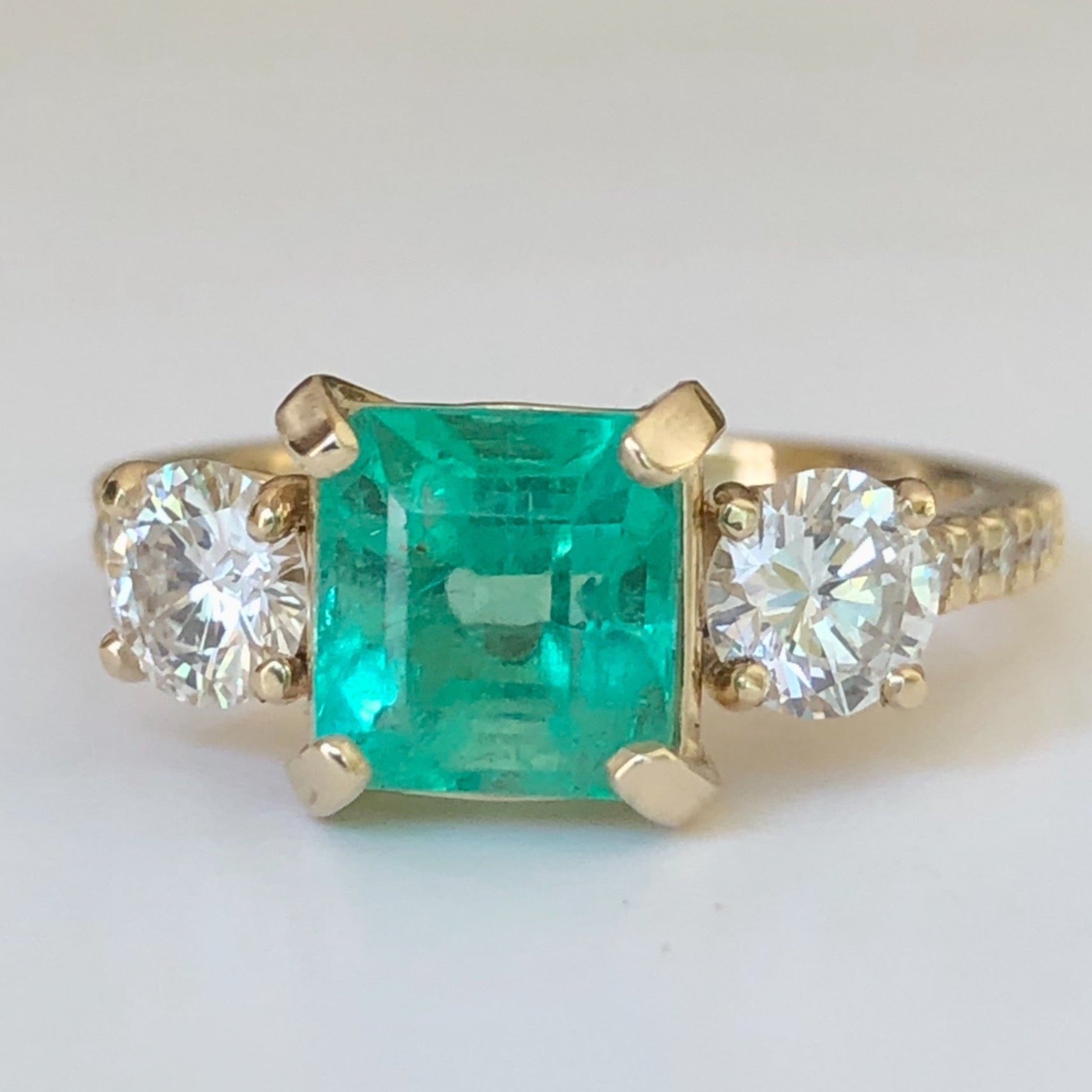 Natural Colombian Emerald and Diamond Engagement Ring Gold ...