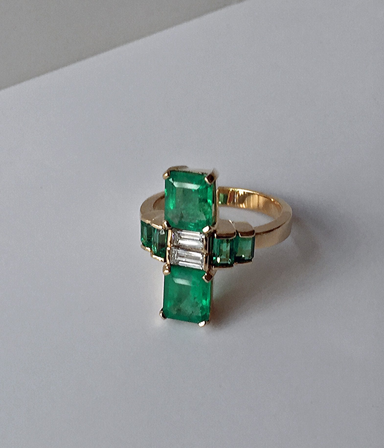 Natural Fine Colombian Emerald & Diamond Art Deco style Ring 18K Gold ...