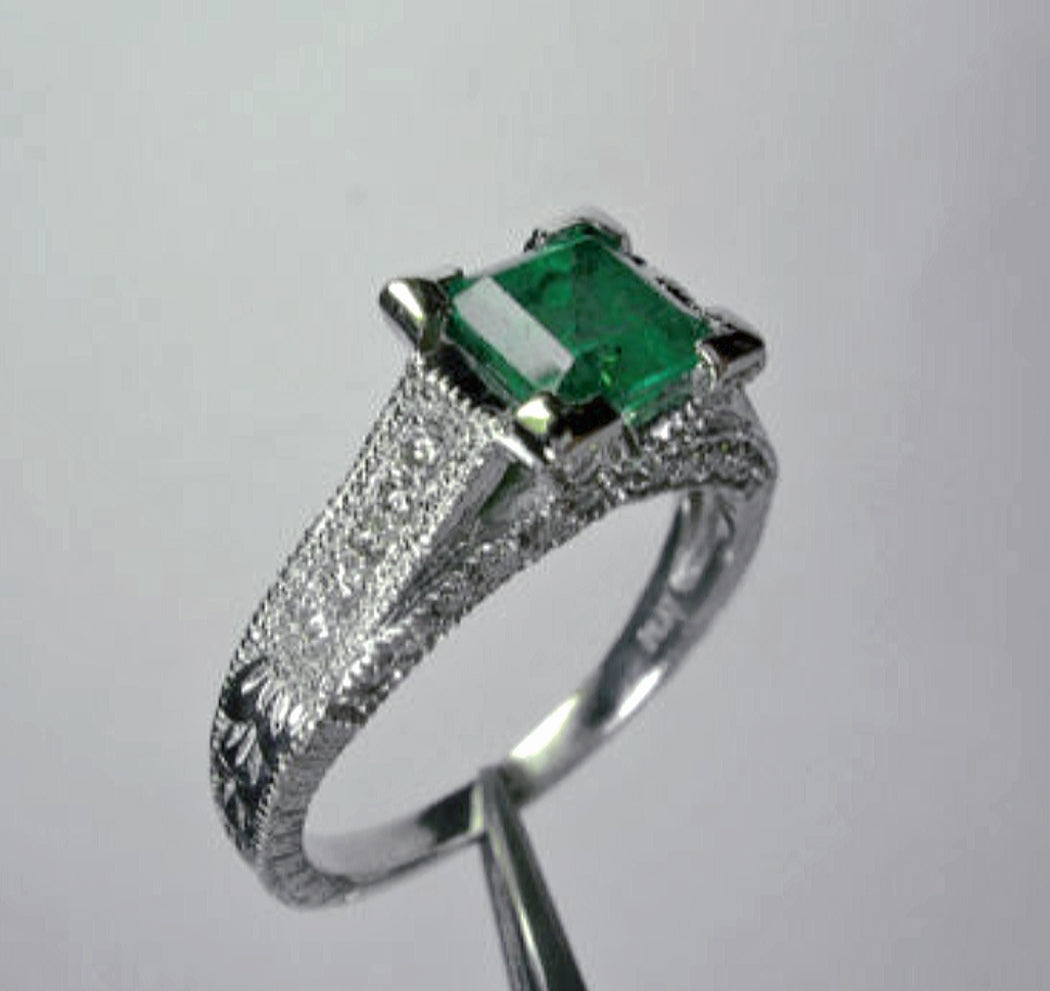 1.65ct Colombian Natural Emerald Diamond Engagement Ring Platinum ...