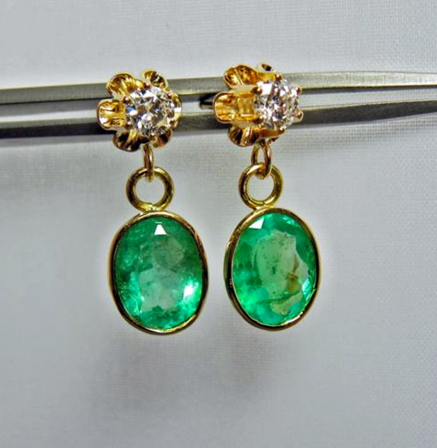 4.60 Carat Estate Colombian Emerald & Diamond Dangle Earrings 18K ...