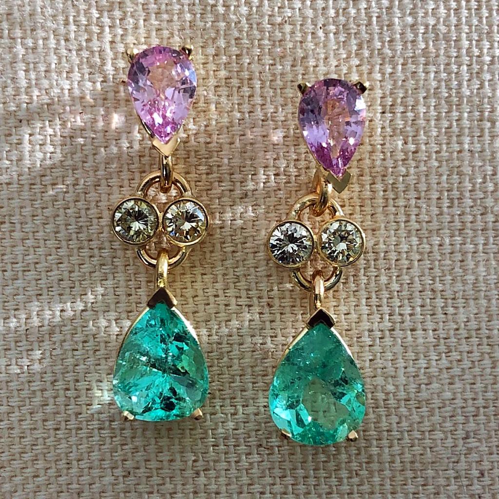 5.20 Carat Natural Emerald Sapphire Diamond Dangle Earrings 18 Karat ...