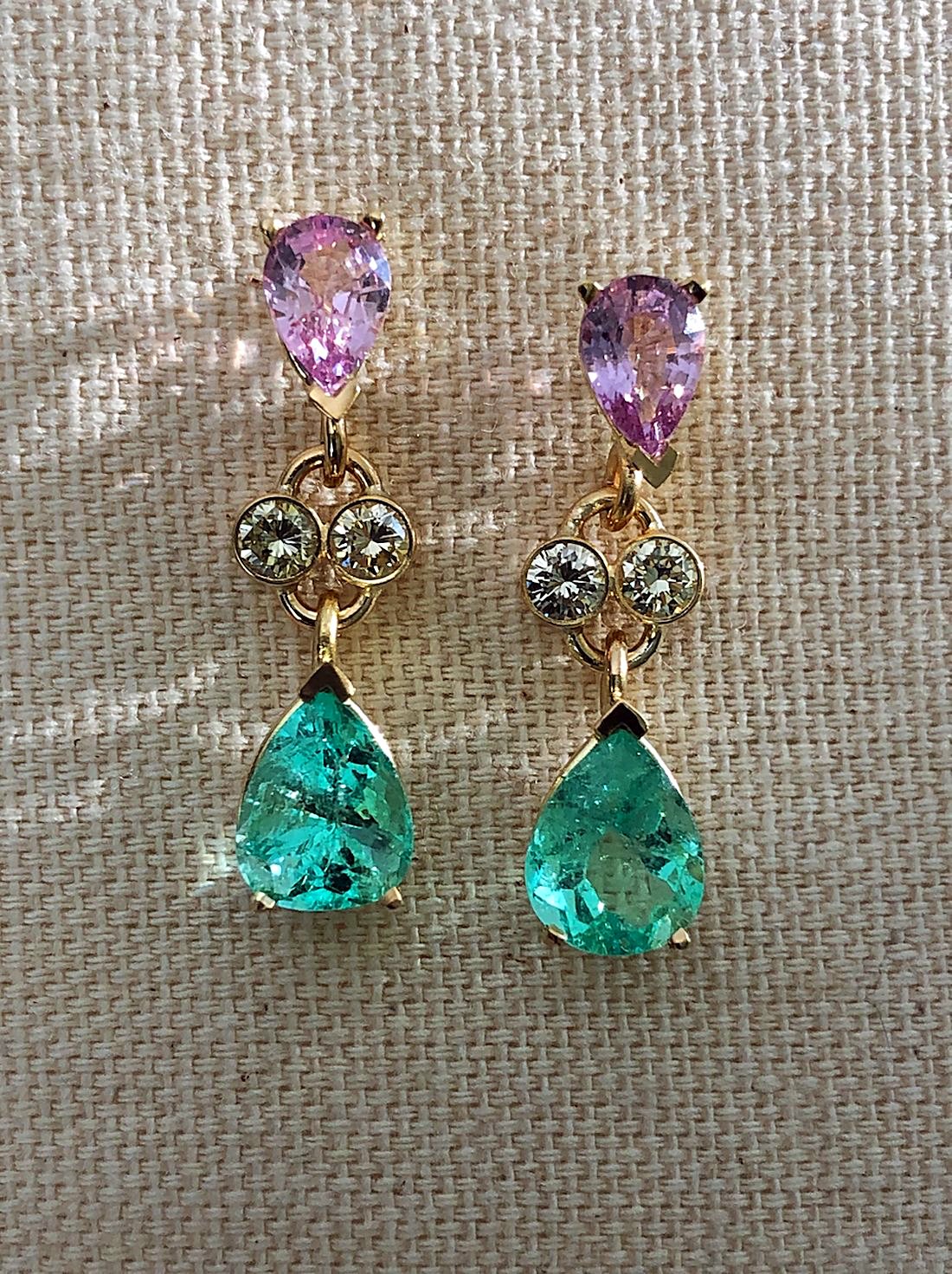 5.20 Carat Natural Emerald Sapphire Diamond Dangle Earrings 18 Karat ...