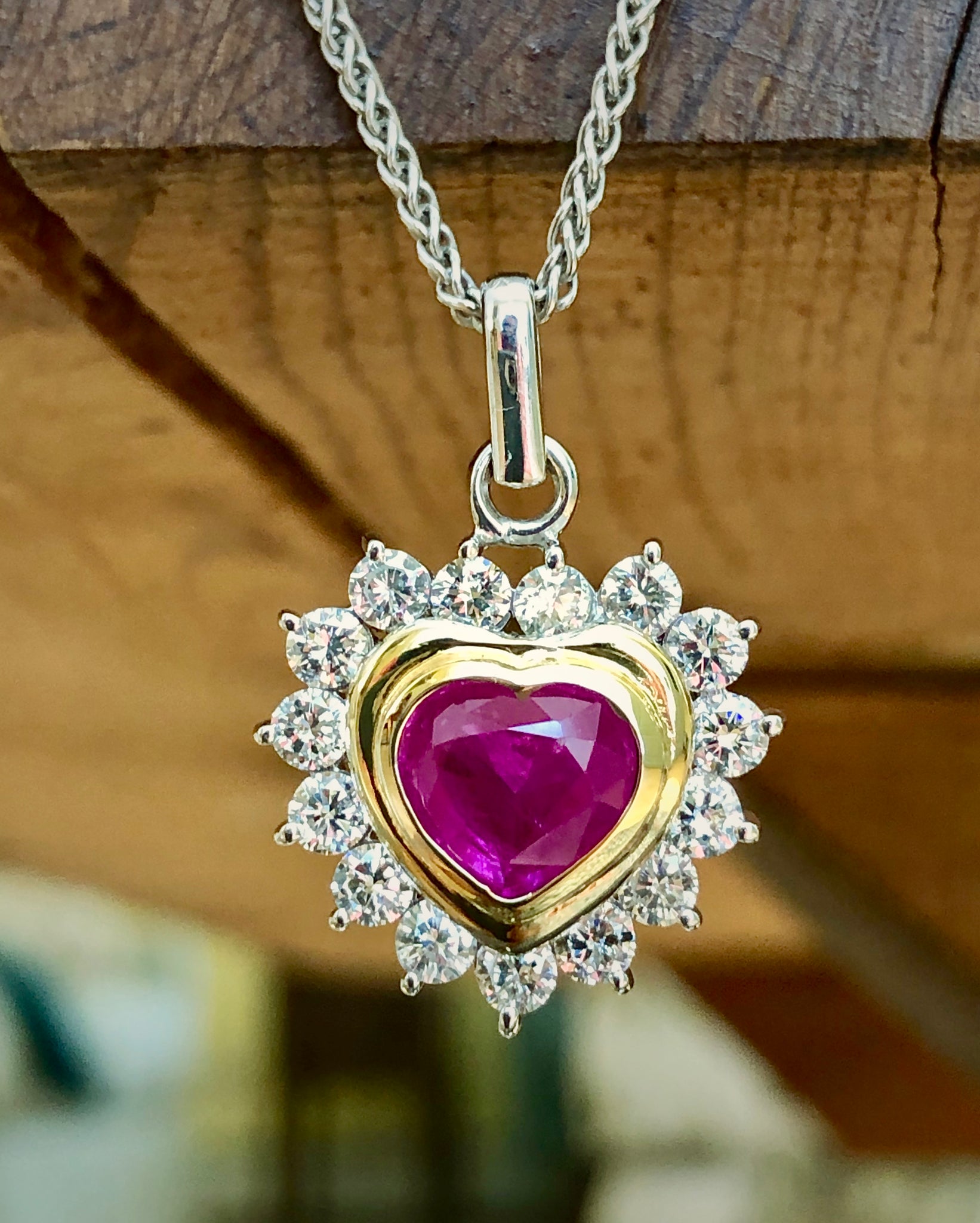 Genuine Natural Burma Ruby Diamonds Heart Pendant 18K White Gold ...