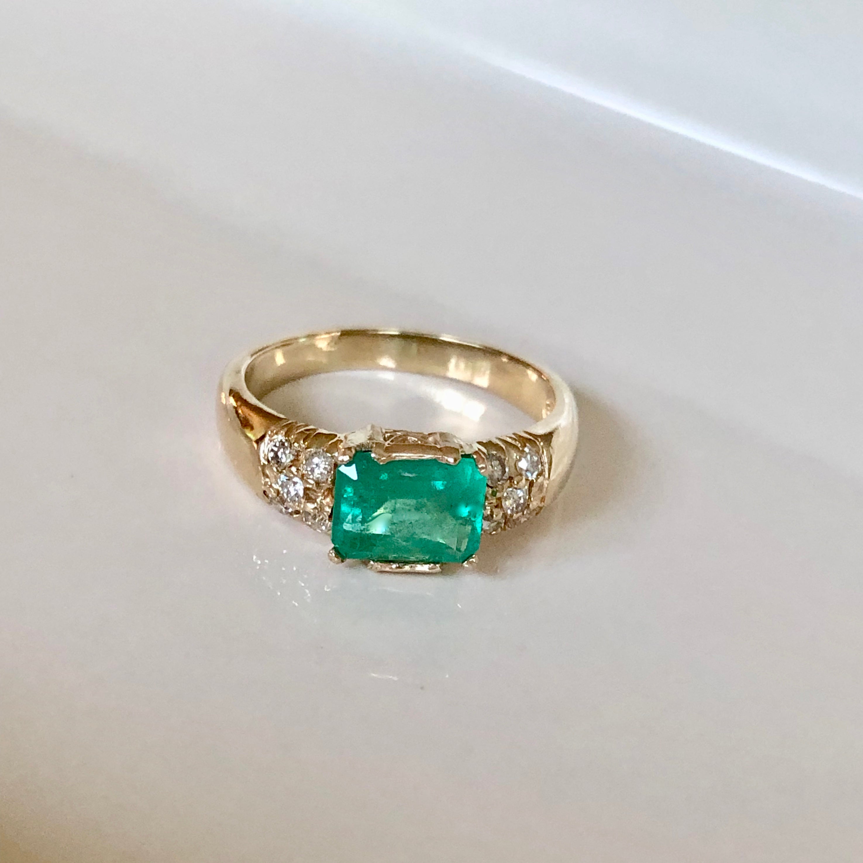1.60 Carat Vintage Natural Emerald Ring with Diamond Accents 14 Karat ...