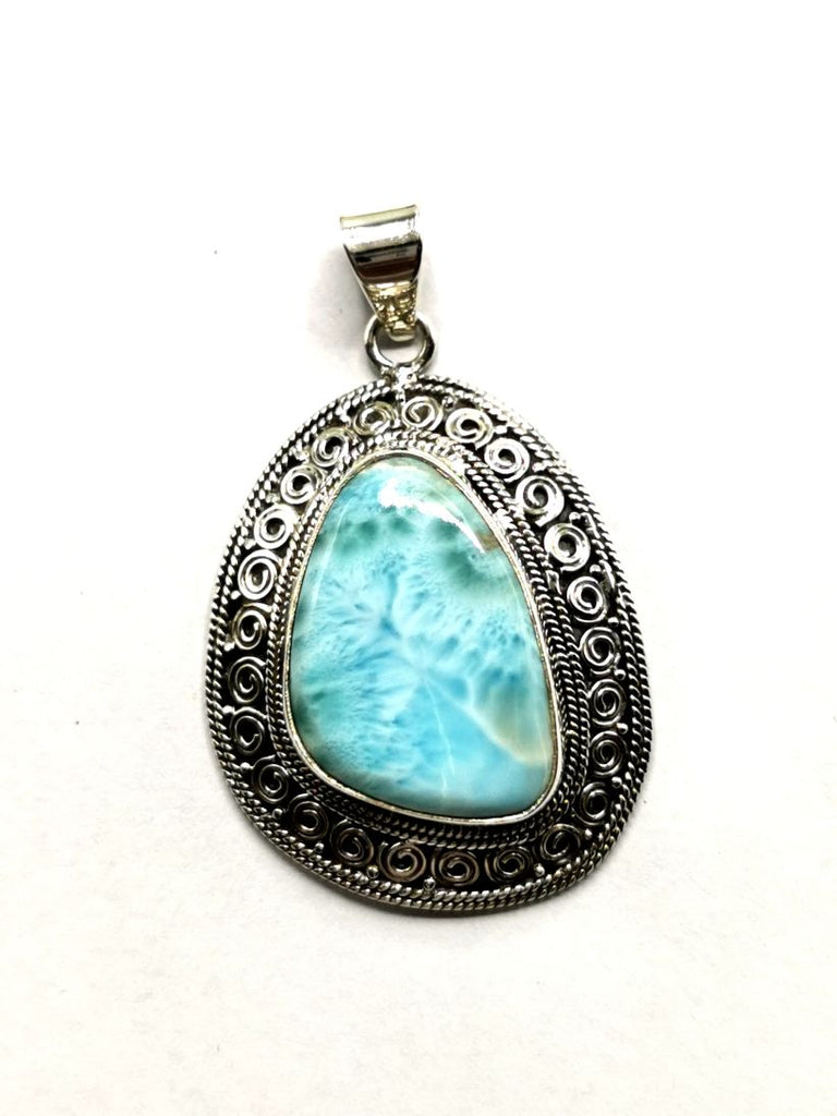 Genuine Larimar stone pendant made in 925 Sterling silver | gemstone j