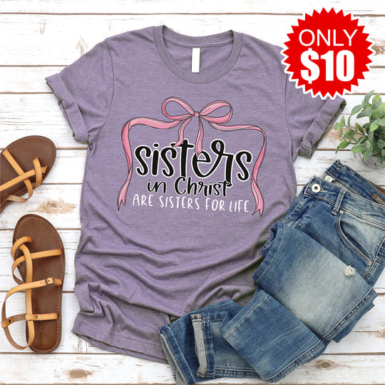 Sisters in Christ Bow Tee - Heather Deep Purple Image 1