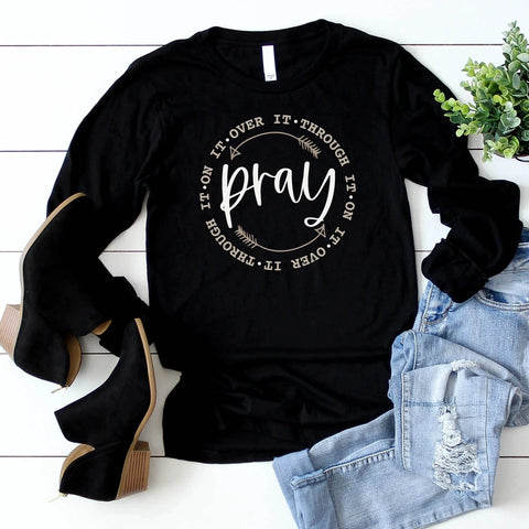 Long sleeve Christian women's t-shirt pray