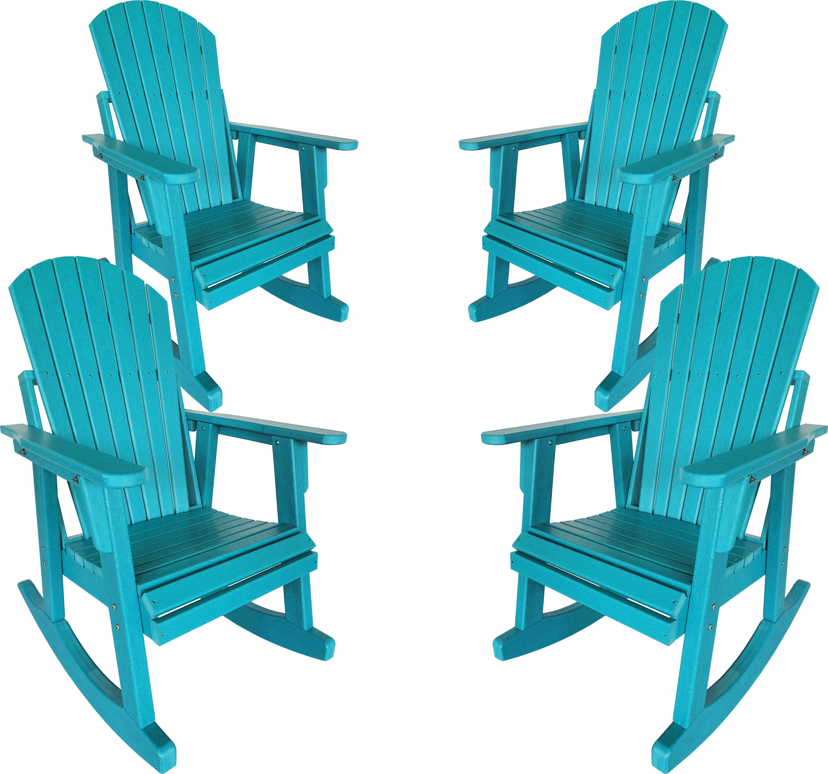 DuraWeather Poly Adirondack Porch Rocker I Outdoor Patio Furniture   Setof4AdirondackPorchRockerPolywoodinArubaTealBluebyDuraWeatherPoly 