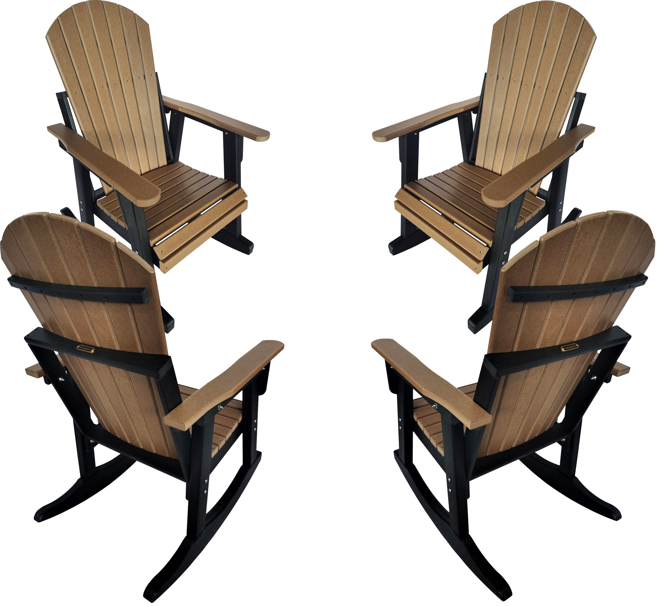 DuraWeather Poly Adirondack Porch Rocker I Outdoor Patio Furniture   Setof4AdirondackPorchRockerPolywoodinMahoganyBrownonBlackbyDuraWeatherPoly 