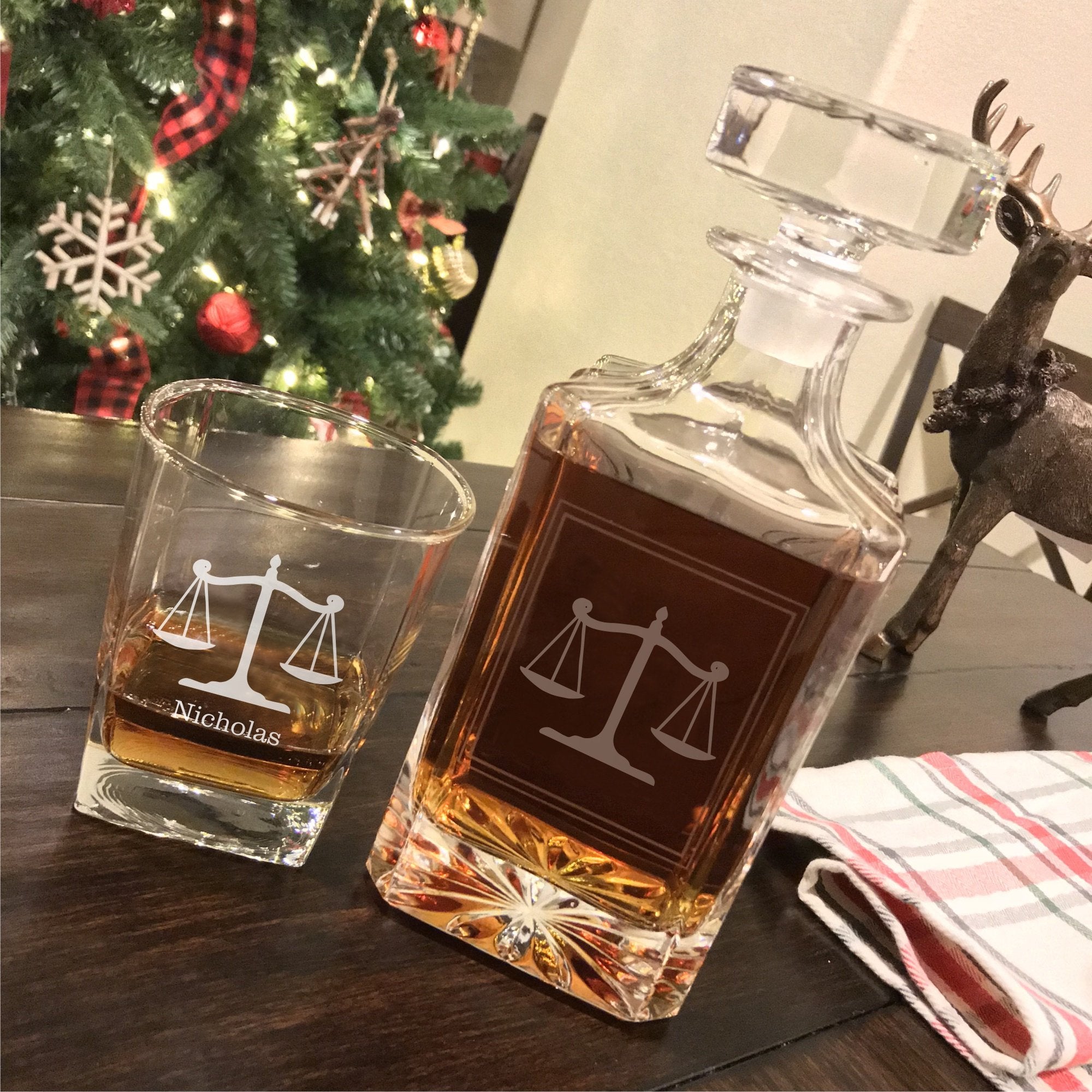 engraved whiskey decanter set