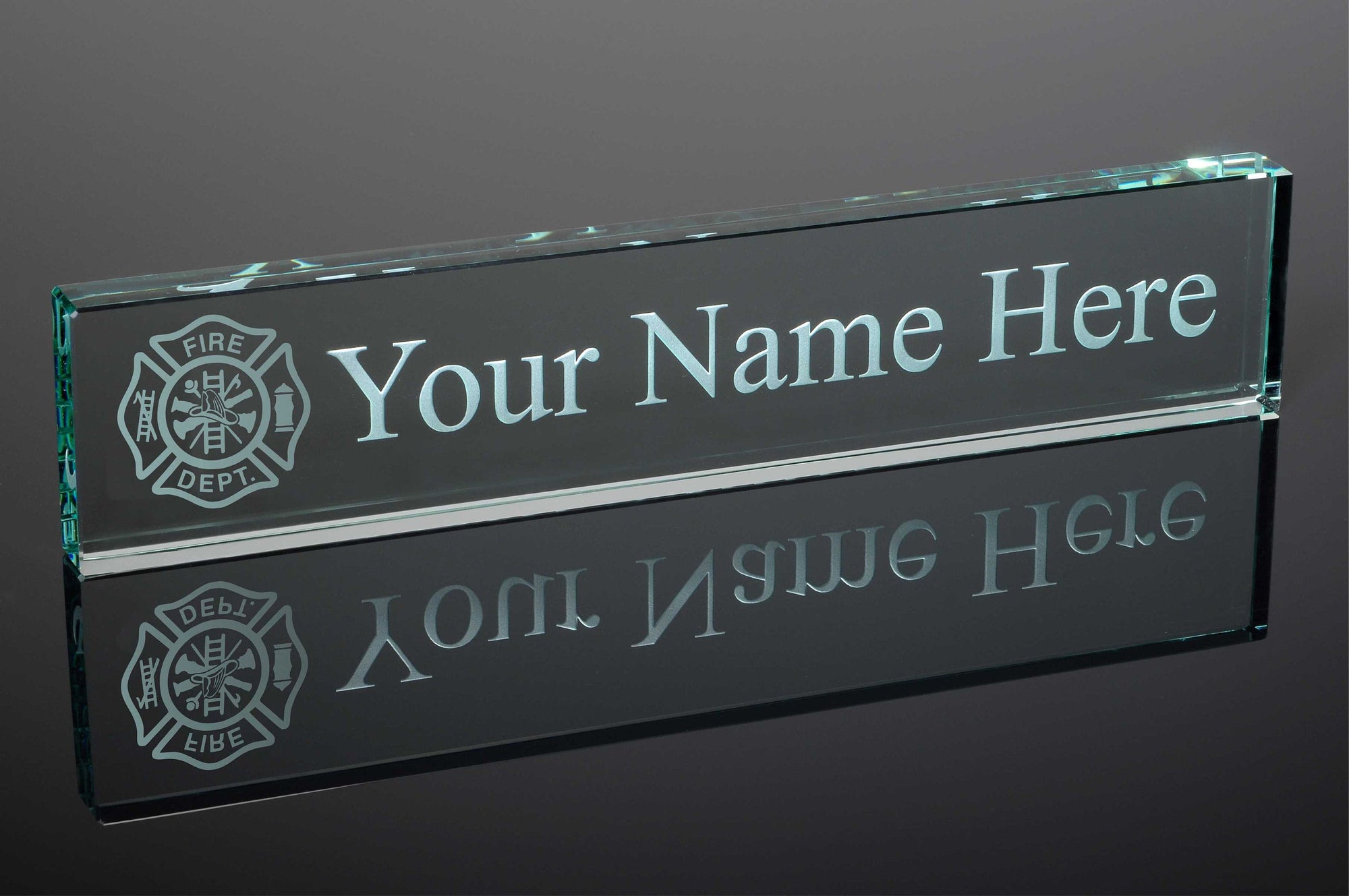 Fireman Fire Dept Jade Glass Desk Name Plate Engraved