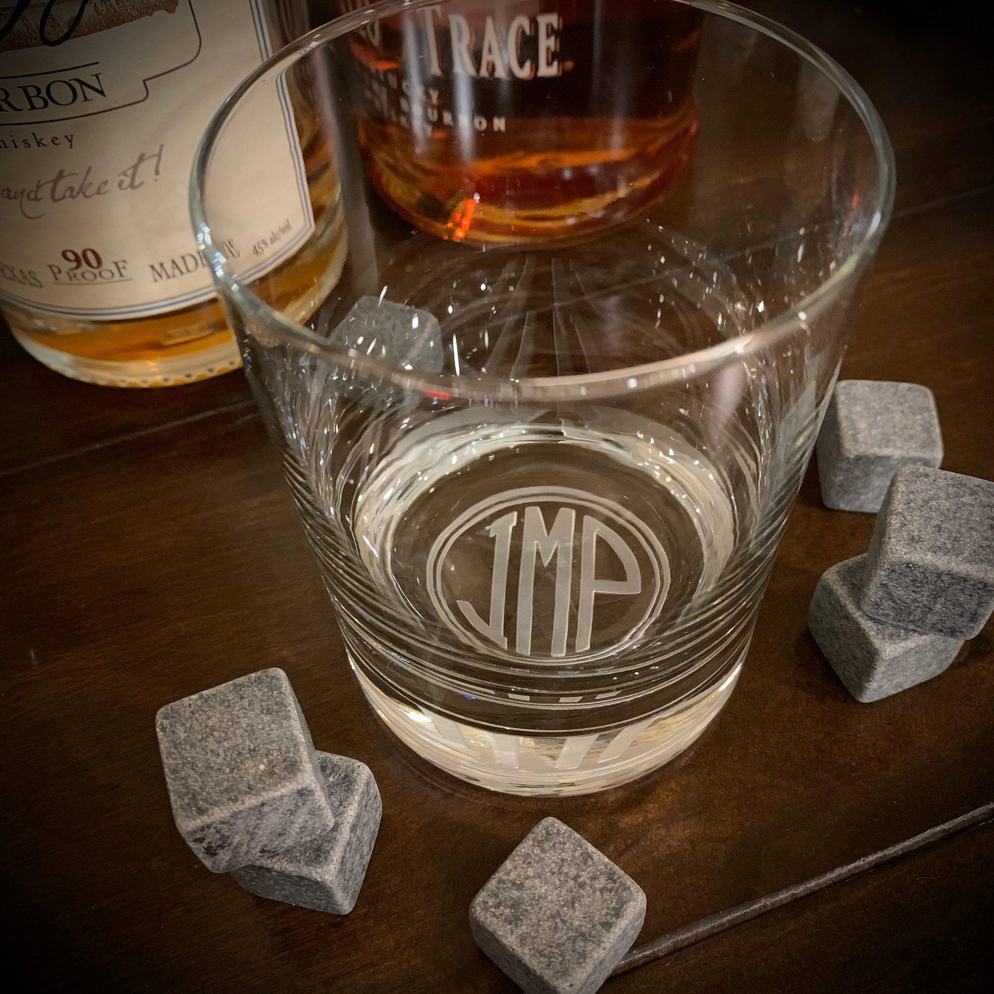 Monogrammed Whiskey Glasses Set Circle Monogram Lone Star Etch 4654