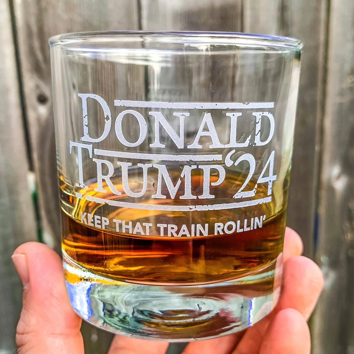 Donald Trump 2024 Keep That Train Rollin' Engraved Whiskey Glass / Mot