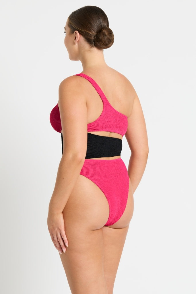 Girls Period Swimwear 3-piece Black and Pink Splice Long Sleeve Set, Knicked Swim