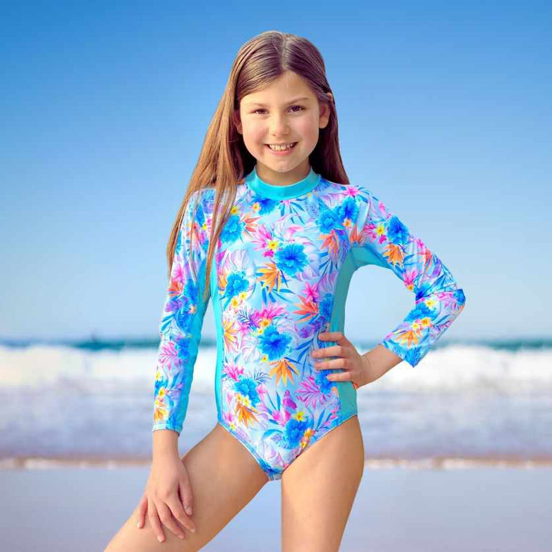 Salty Ink Girls Long Sleeve Surfsuit - Calypso - Splish Splash Swimwear