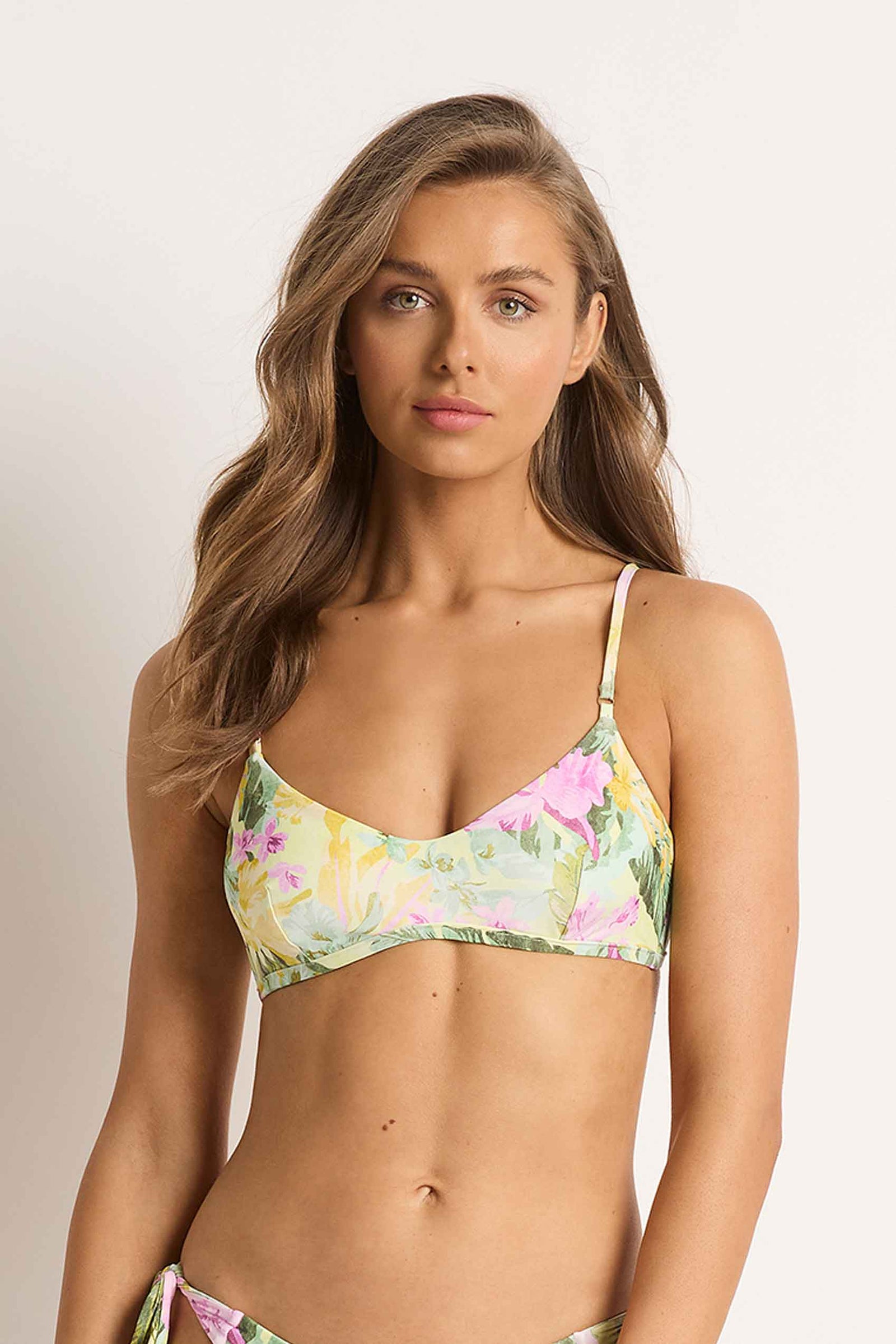 Monte & Lou Womens Size 10 Twist Bra /Sash Tie Pant Blue / Floral / Green  RRP $109.95