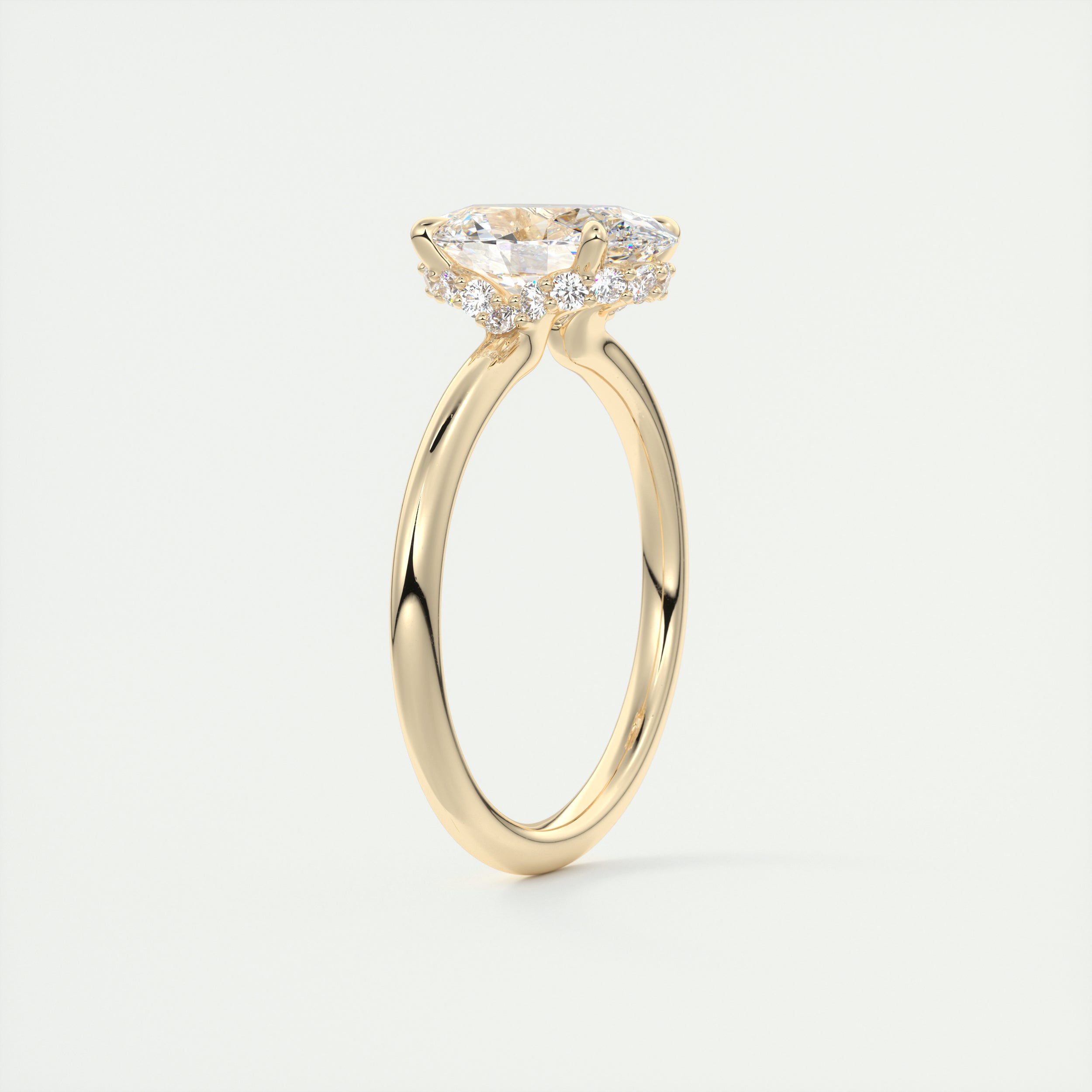 north south oval claw prong plunge pave low profile modern frank darling engagement ring solitaire yellow gold