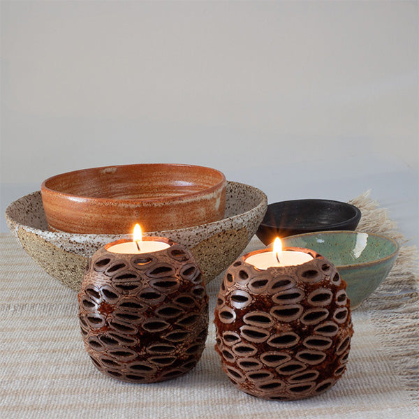 Banksia Ball Tea Light Candle Holders