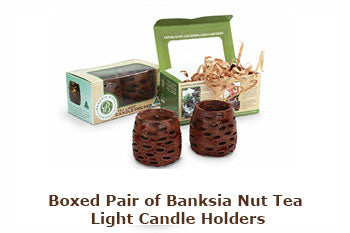 Boxed Pair of Banksia Nut Tea Light Candle Holders