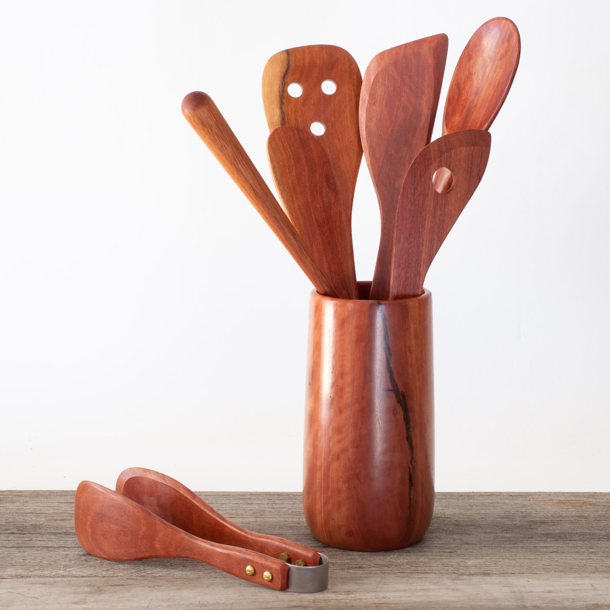 Red Hardwood Utensil Holder