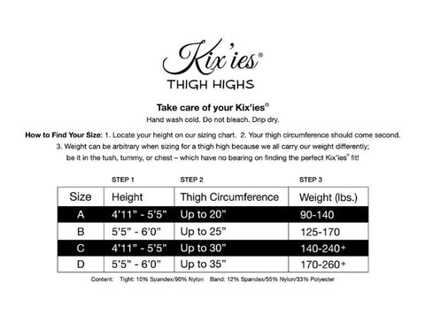 Kixies Size Guide
