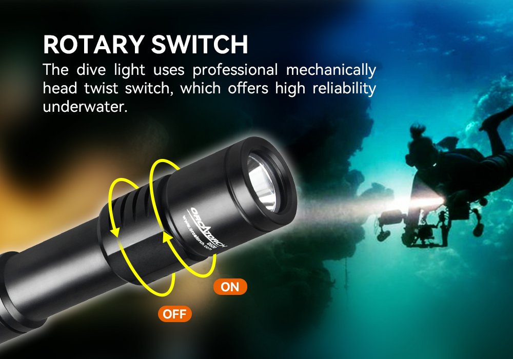 OrcaTorch D520 Scuba Diving Light Rotary Switch