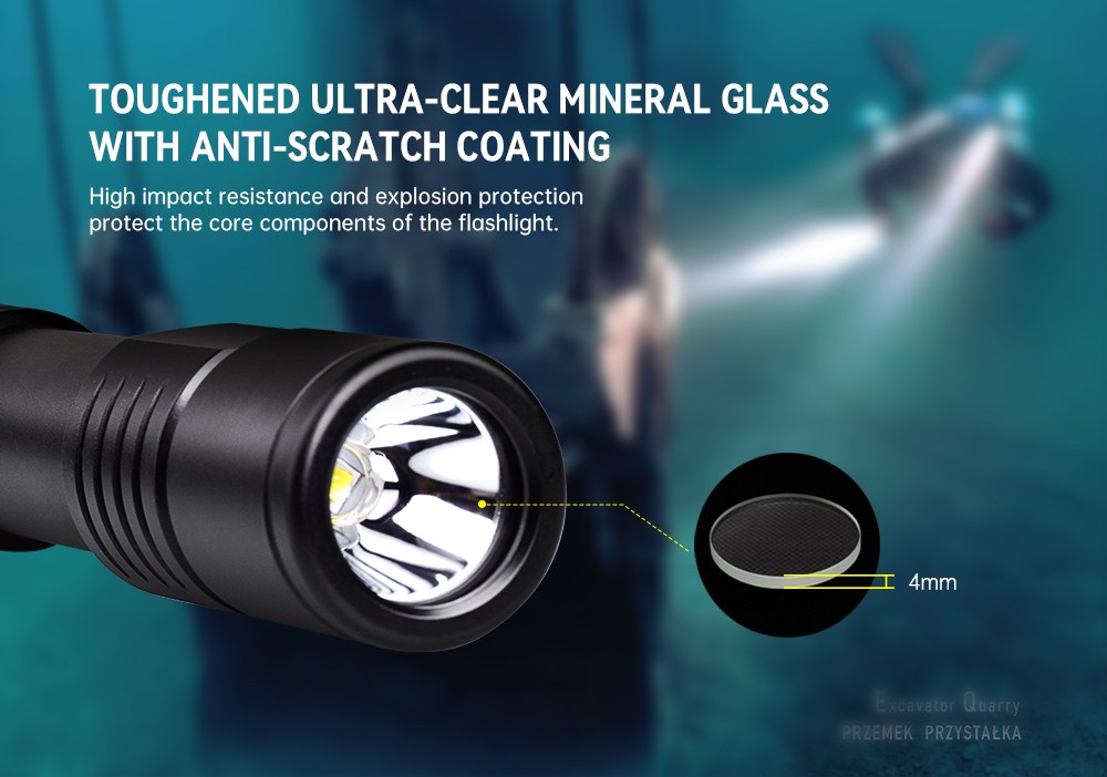 OrcaTorch D520 Scuba Diving Light Toughened Ultra-clear mineral glass