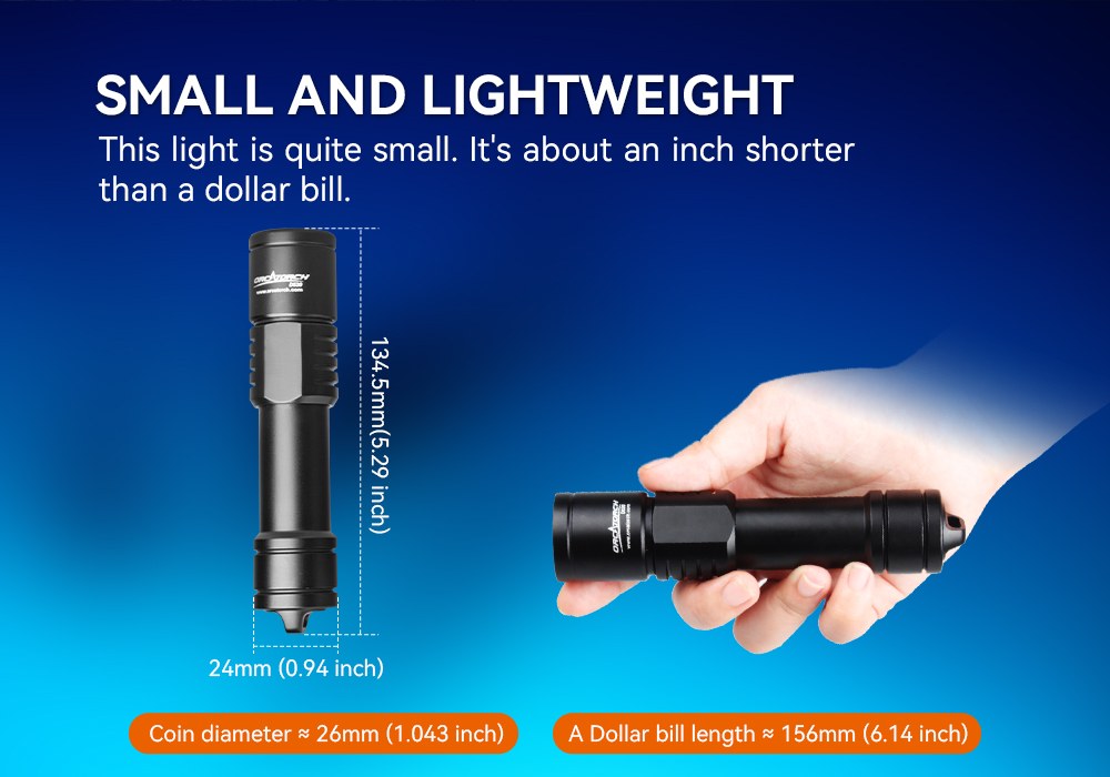 OrcaTorch D520 Scuba Diving Light Small 156mm Length