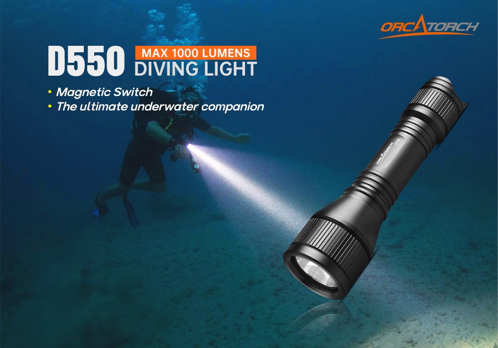 OrcaTorch D550 scuba diving light Magnetic Switch for underwater lighting