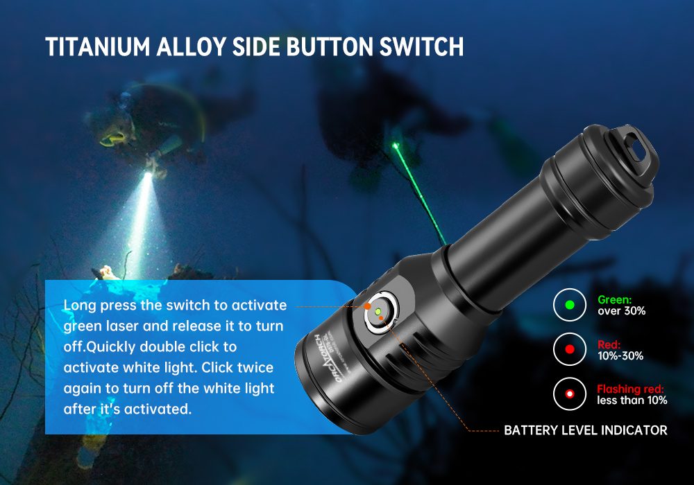 OrcaTorch D570-GL 2.0 Diving Light Titanium Alloy Side Button Switch