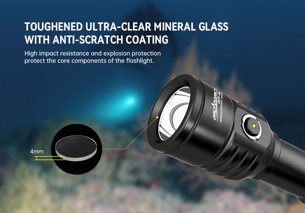 OrcaTorch D570-GL 2.0 Diving Light Toughened Ultra-clear Mineral Glass with anti-scratch coating