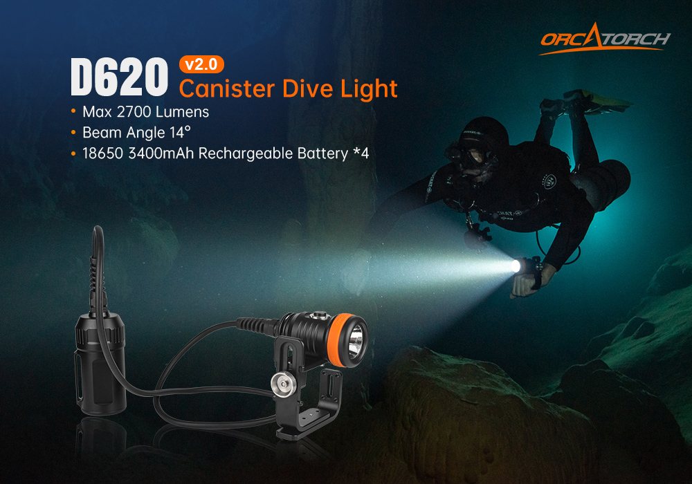 OrcaTorch D620 v2.0 canister dive light