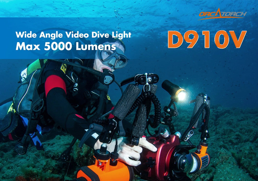 OrcaTorch D910V Underwater video light wide angle diving light max 5000 lumens