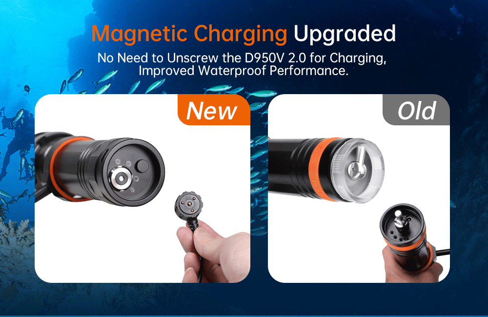 OrcaTorch D950V 2.0 Dive Light - Magnetic Charging Upgraded