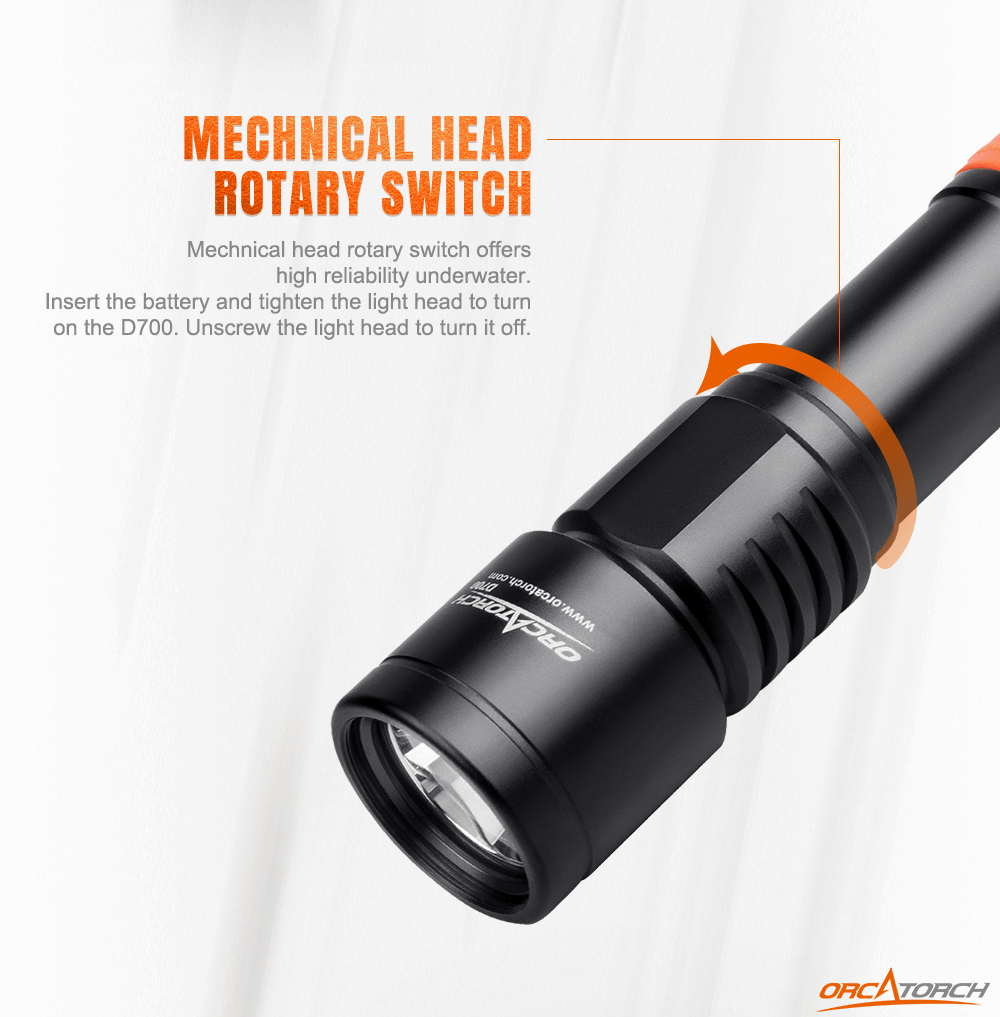 OrcaTorch D700 Dive Light Mechnical Head Rotary Switch