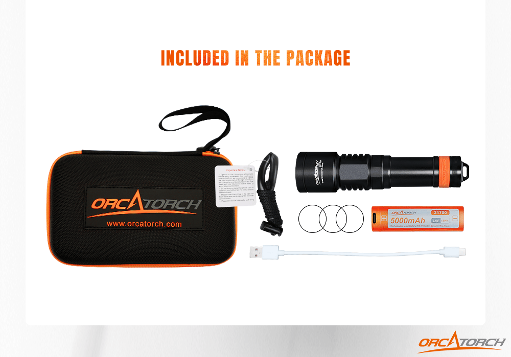 OrcaTorch D700 Dive Light Package and Accessory